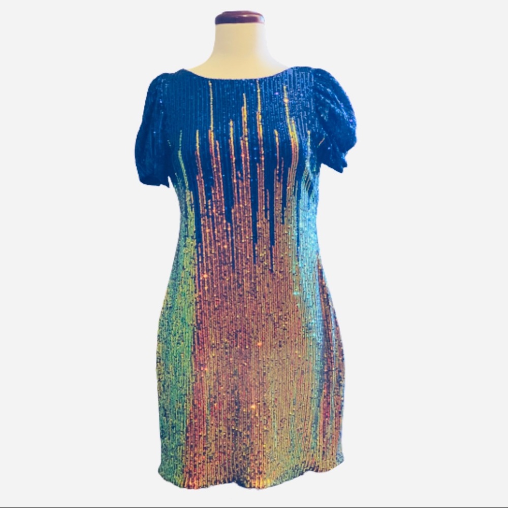 Royal blue sequins shaded evening dress